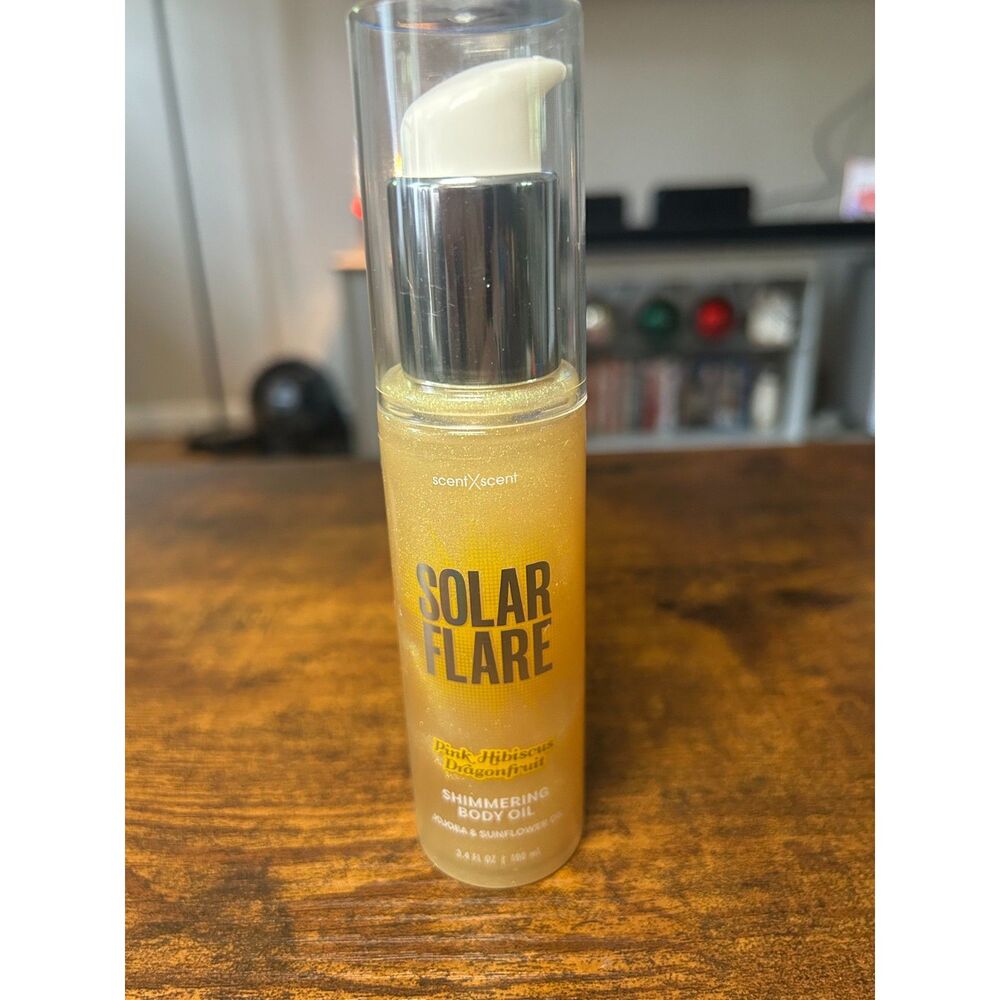 ScentXscent Solar Flare Shimmering Body Oil Pink Hibiscus Dragonfruit 3.4oz Glow